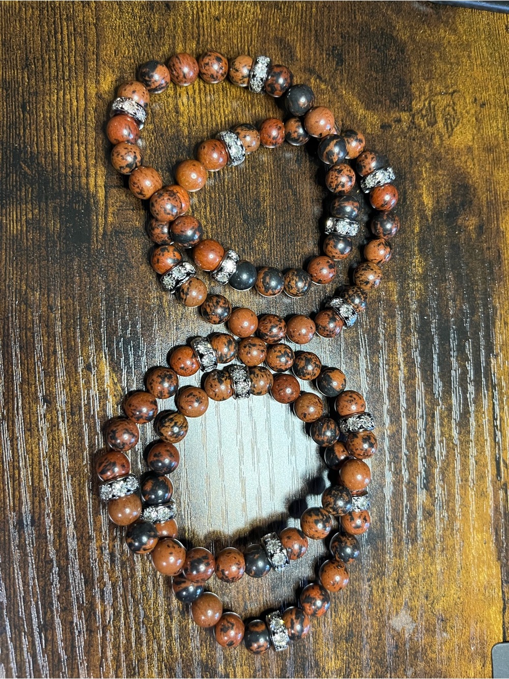 ✨ Natural Mahogany Obsidian 4-Piece Bracelet Stack & Matching Earrings Set ✨ - Picture 8 of 10